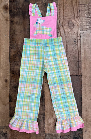 2T Easter Bunny Plaid Spring Overalls