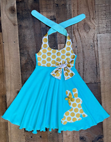 Teal & Gold Easter Bunny Dress