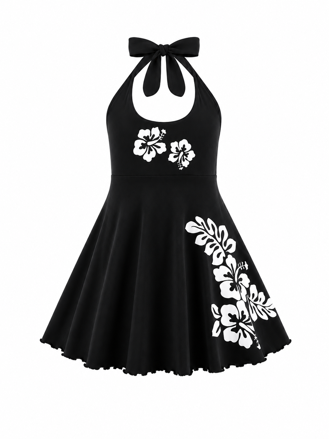 Black Hawaiian Luau Tropical Dress