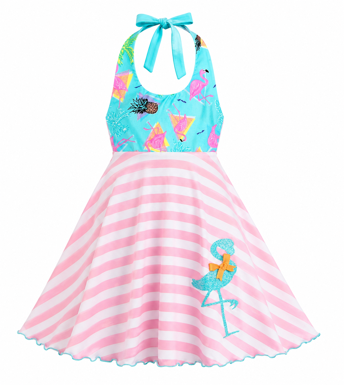Tropical Pink Stripe Flamingo Dress