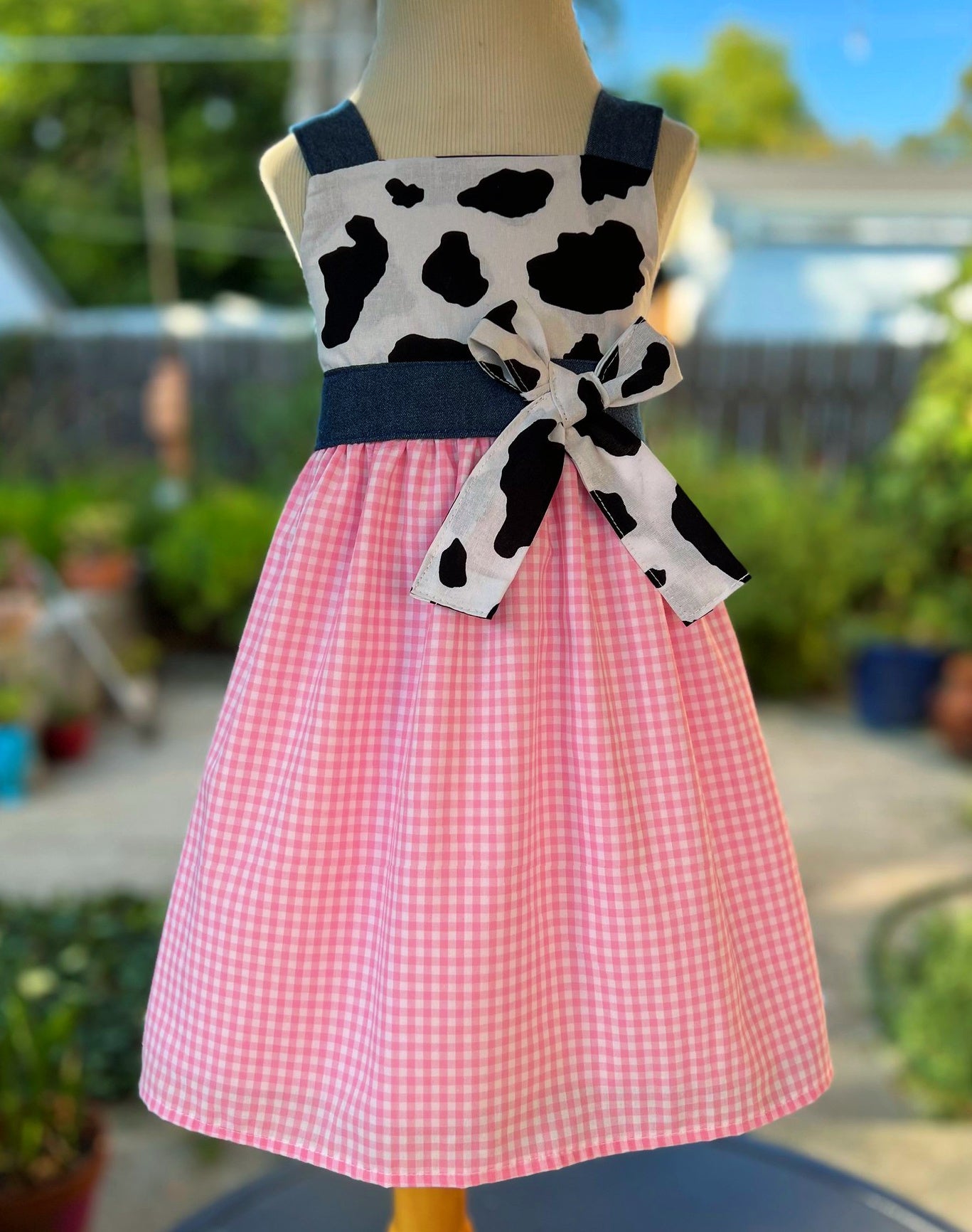 Pink White Gingham Cow Print Dress Pink White Gingham Cow Print Dress