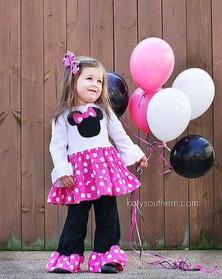 Minnie Mouse Hot Pink Twirl Top And Ruffled Leggings