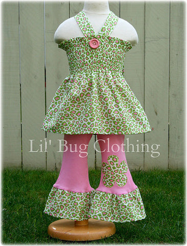 Lime & Pink Leopard Smocked Halter  Top & Pant