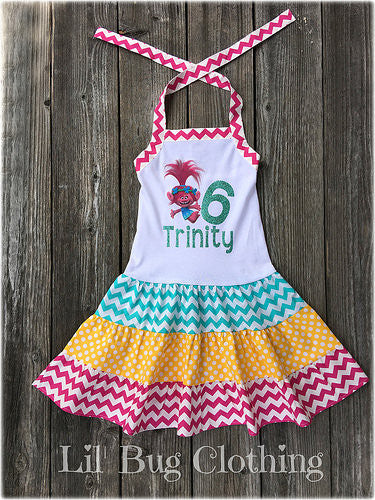 Poppy Troll Personalized Birthday Dress – Lil Bug Clothing