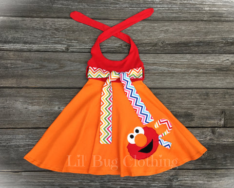 Chevron Rainbow Elmo Comfy Knit Birthday Dress
