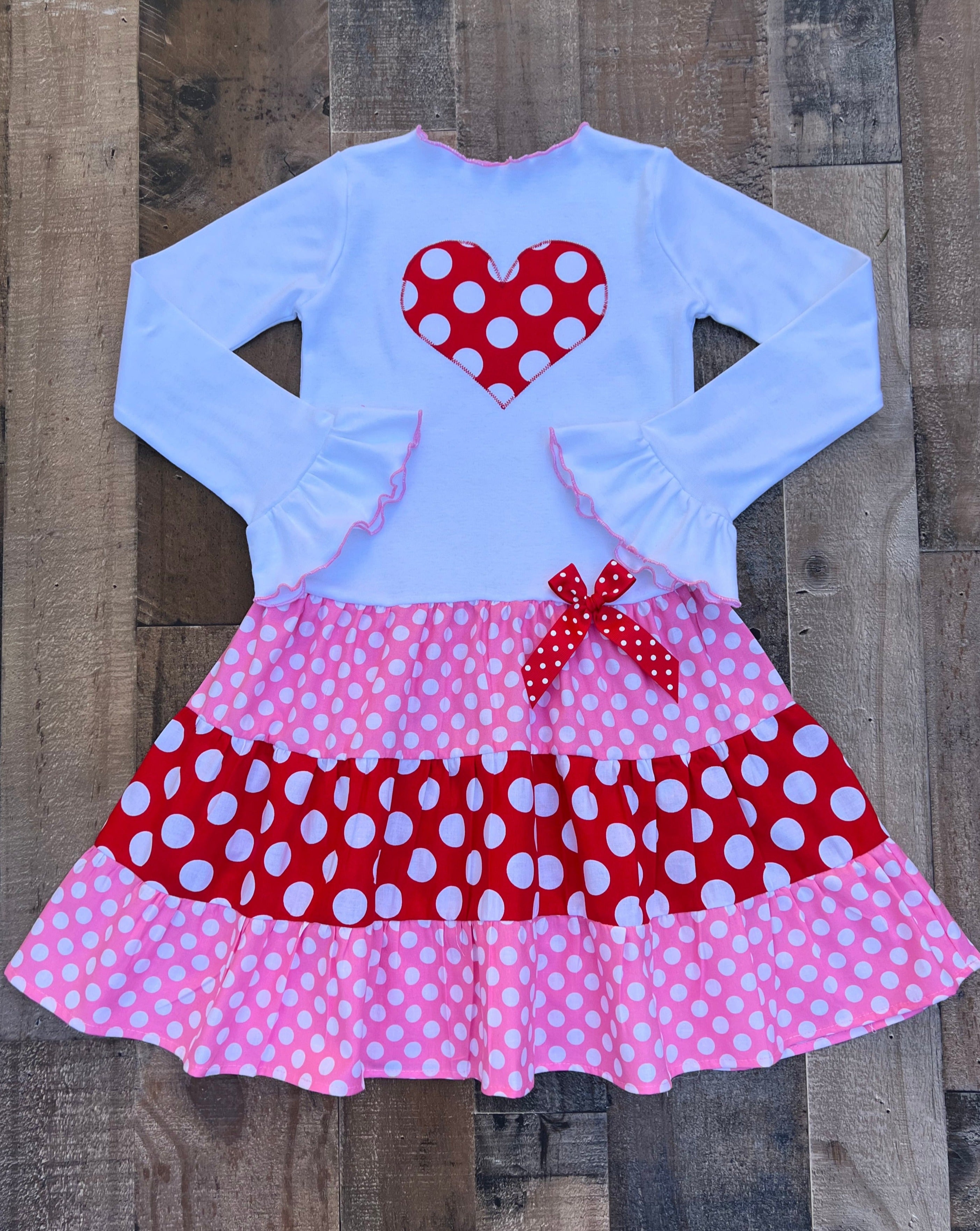Valentines Day Red Pink Polka Dot Boutique Girl Handmade Dress  Lil Bug  Clothing