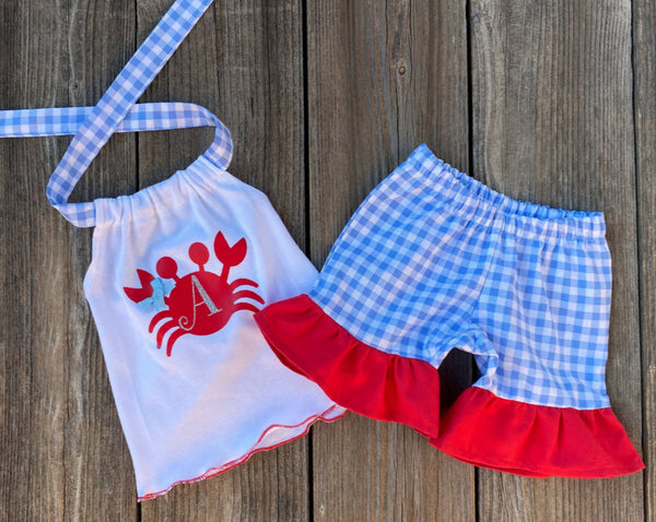 Crab Gingham Boutique Girl Outfit