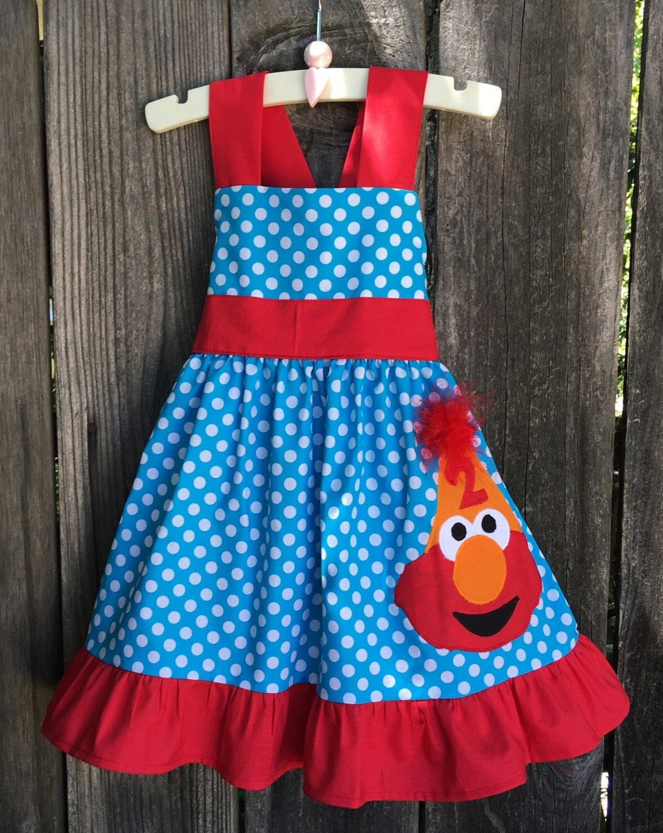 open lace back dress Birthday Girl Elmo Personalized Dress