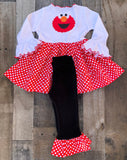 Elmo Red White Polka Dot Girl Outfit