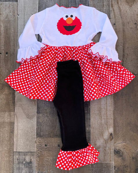 Elmo Red White Polka Dot Girl Outfit