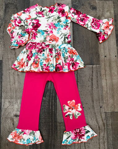 Floral Ruffled Top Leggings Outfit
