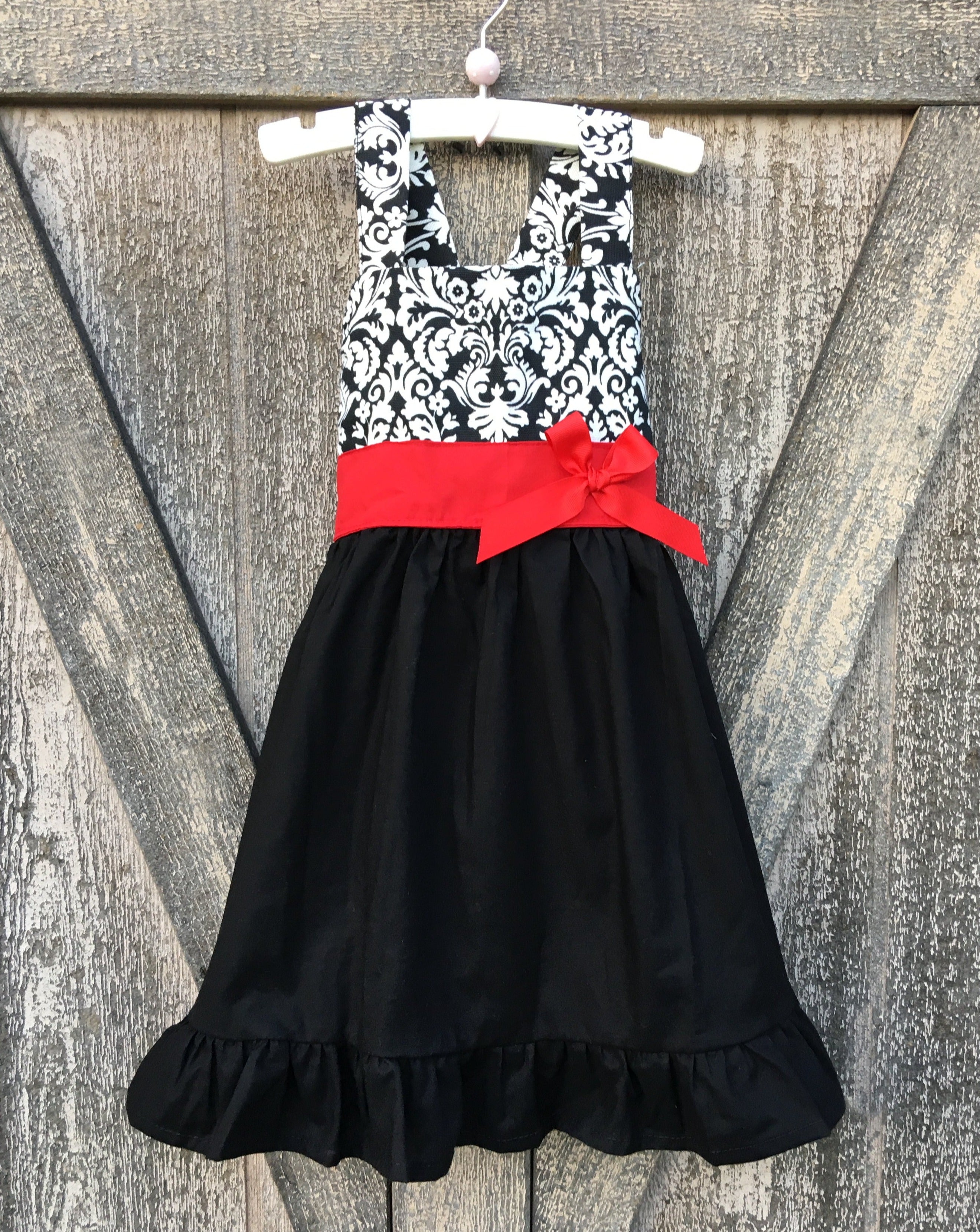 holiday jumper dress Damask Jumper Dress Red Sash Bow