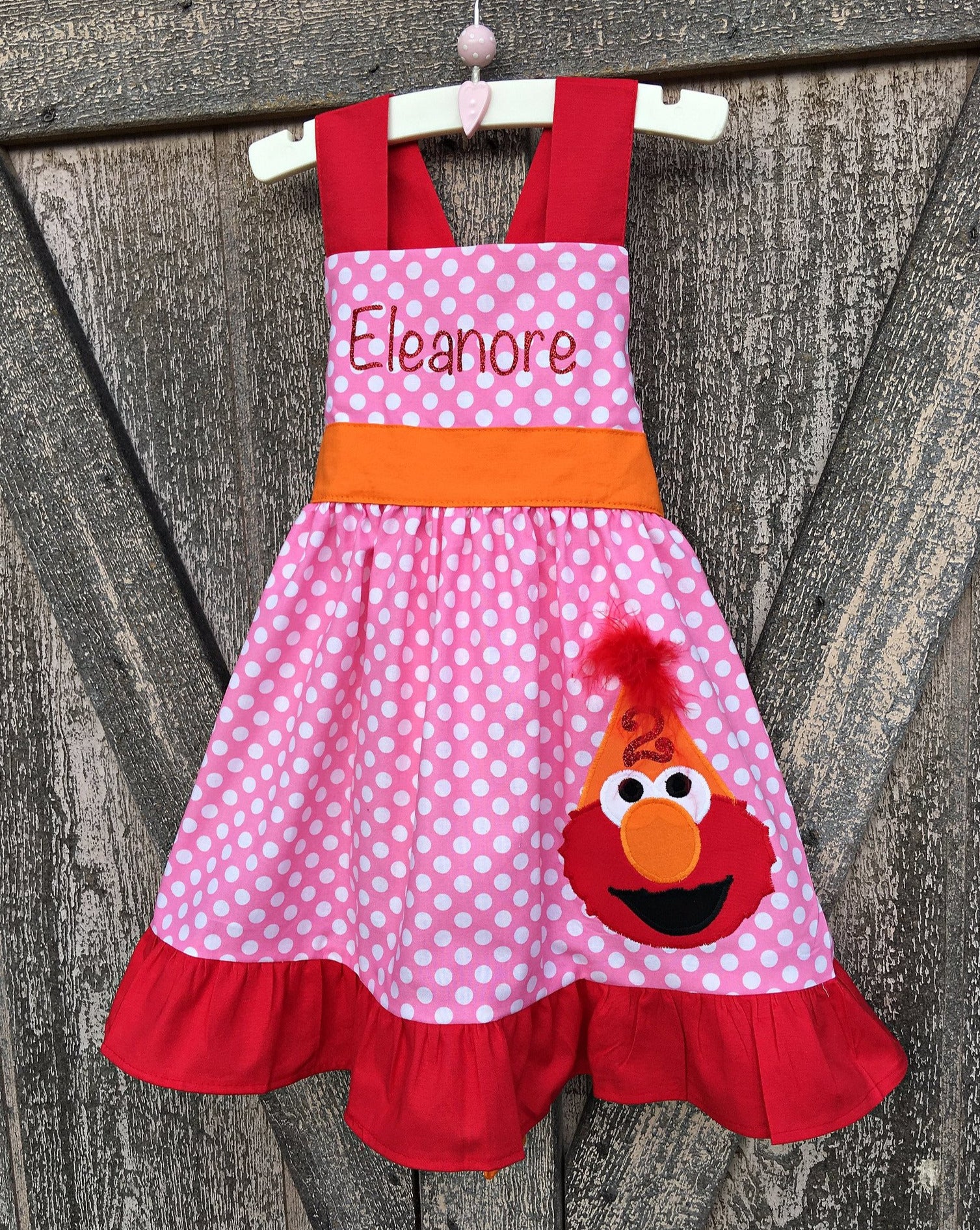 open lace back dress Elmo Personalized Birthday Dress