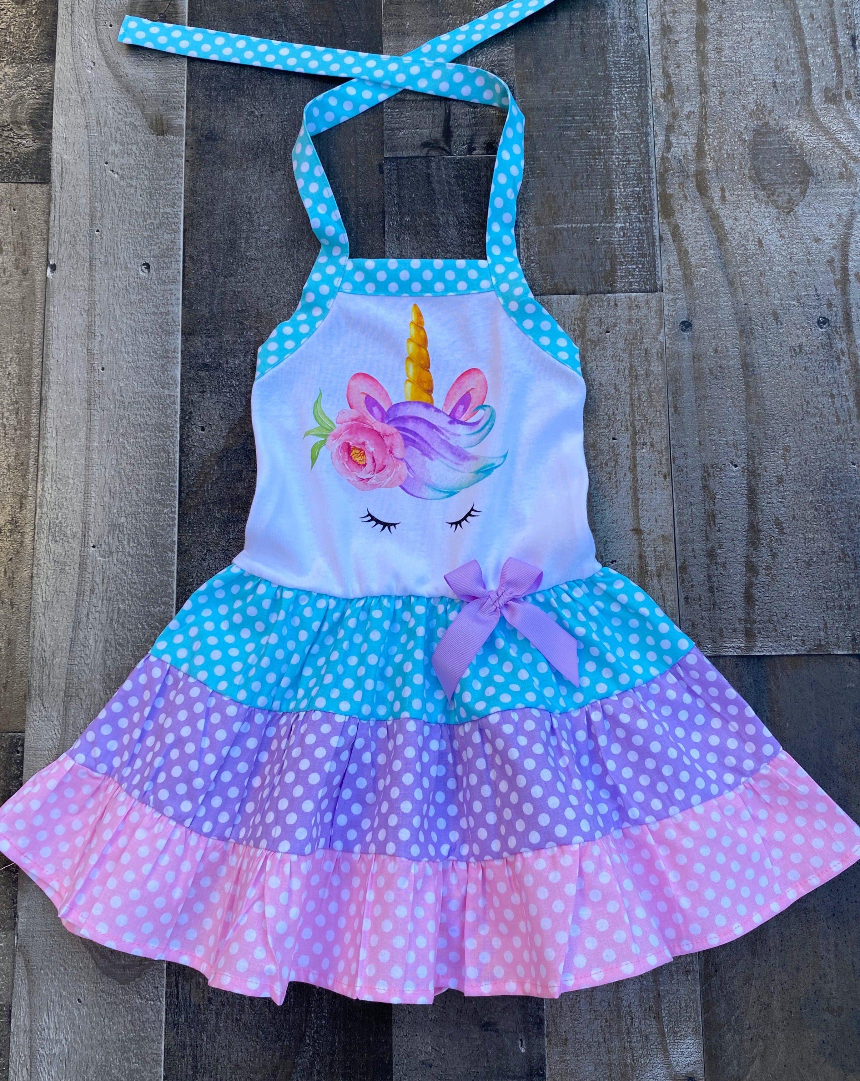 Unicorn Pastel Polka Dot Twirl Dress Unicorn Pastel Polka Dot Twirl Dress