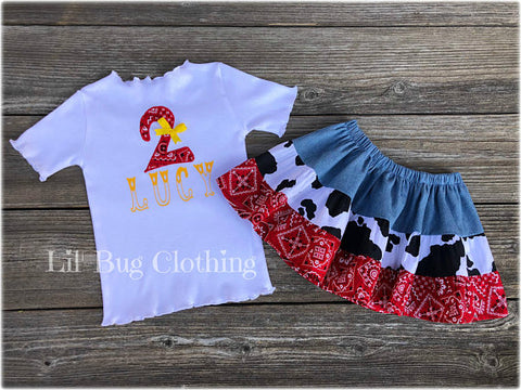 Western Wear Barnyard Birthday Girl Outfit.