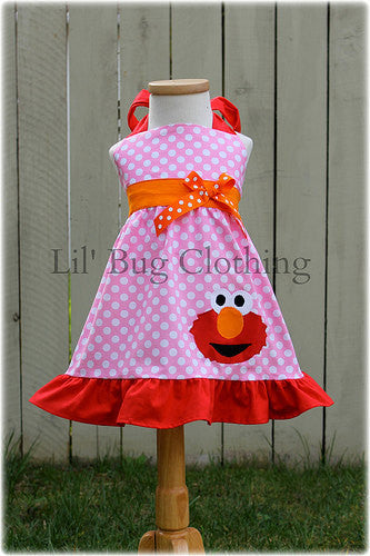 Elmo Bubble Gum Pink Polka Dot Jumper Dress