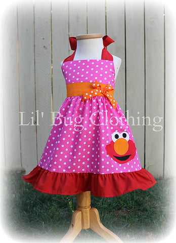 Hot Pink & White Polka Dot Elmo Jumper Dress Halter Style