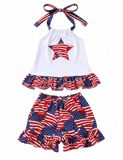 4th Of July Flag Print Outfit 