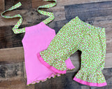 Leopard Print Capris & Ruffled Halter Top 