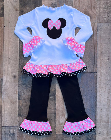 Pink white Minnie Mouse polka dot outfit 