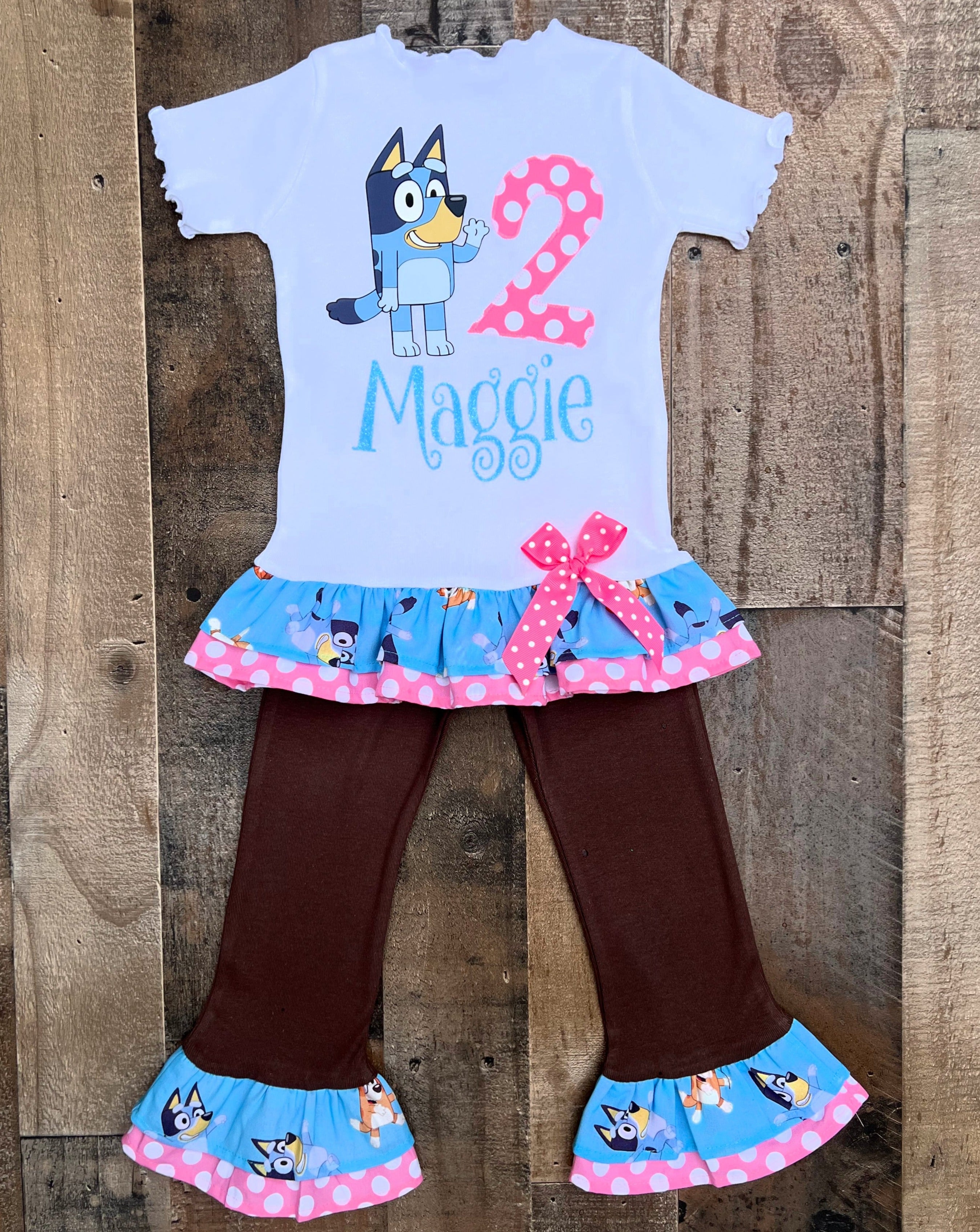 Bluey Birthday Girl Outfit | Bluey Tee & Ruffled Leggings Outfit | Cute Bluey Girl Clothing