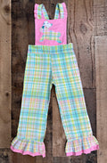 2T Easter Bunny Plaid Spring Overalls