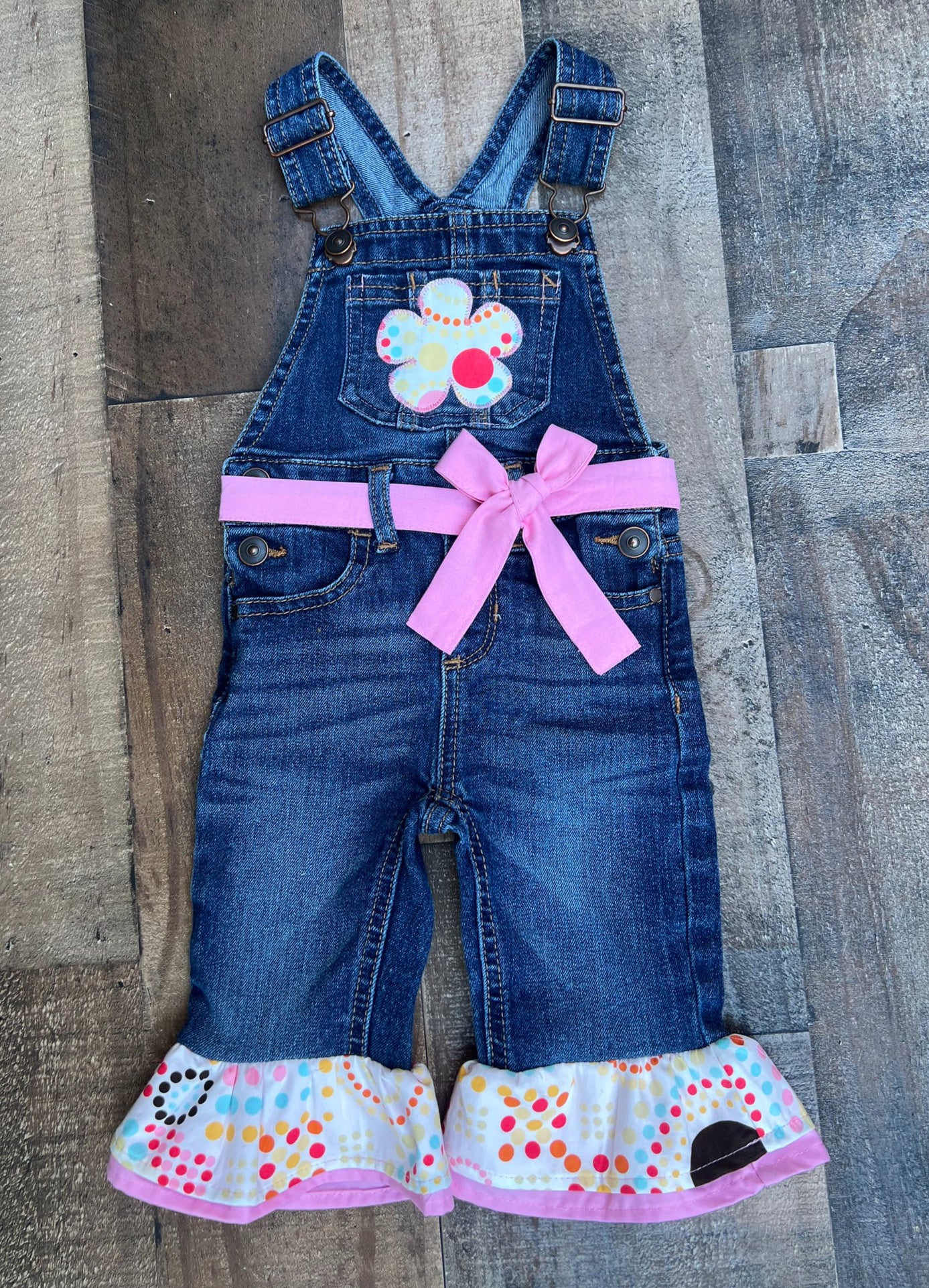 2T Polka Dot Upcycled Girl Overalls