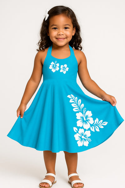 Hawaiian Luau Aqua Tropical Dress