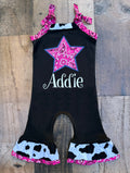 Western Wear Cow Hot Pink Bandana Romper Outfit
