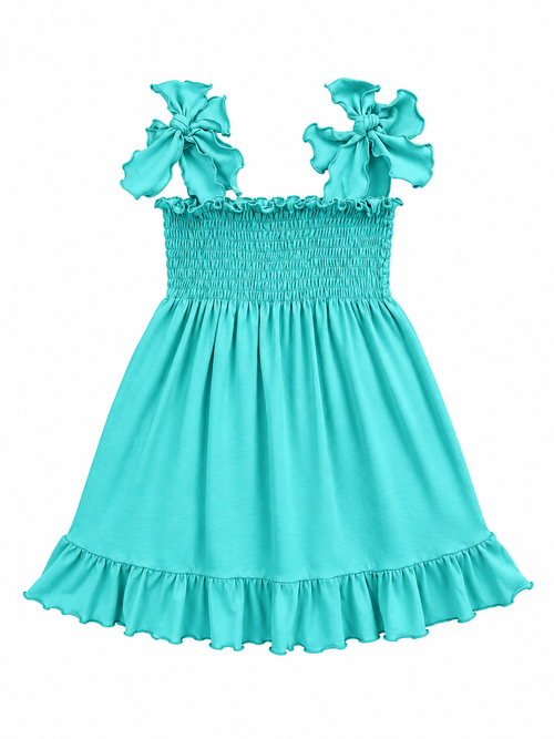 Aqua Smocked Summer Girl Dress