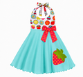 Aqua Strawberry Fruit Print Summer Dress