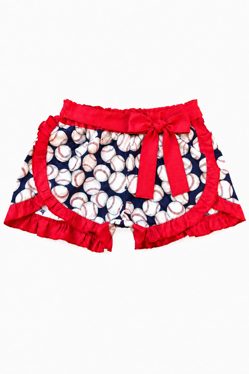Baseball Print Ruffled Shorts 
