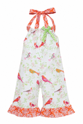 Bird Print Romper Girl Outfit