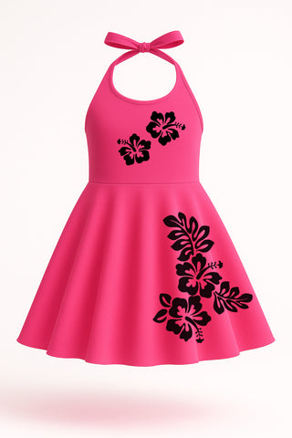 Hot Pink & Black Hawaiian Luau Dress