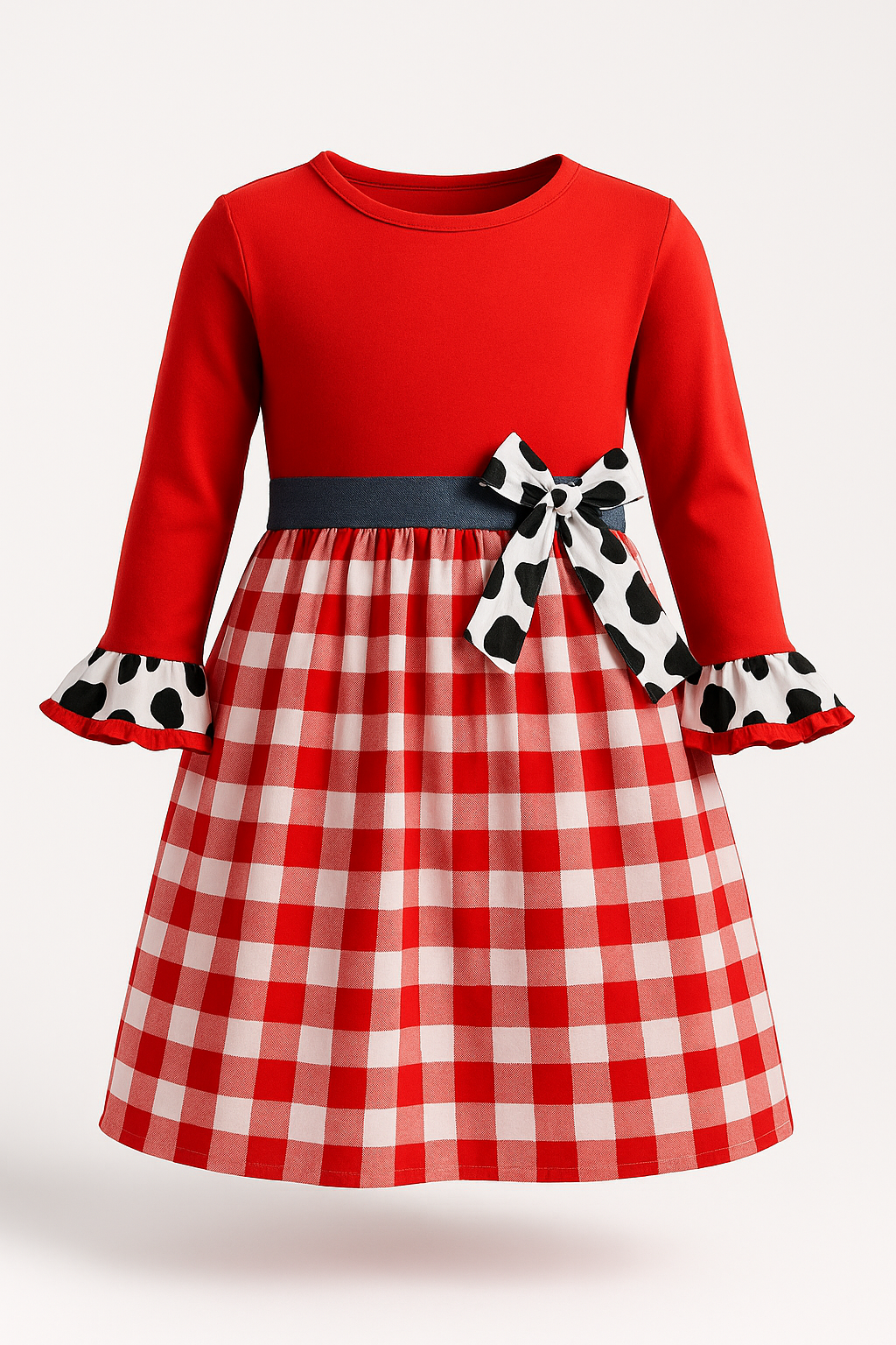 Cow print gingham dress