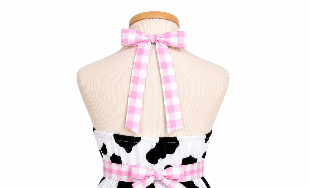 Pink Gingham Cow Print Dress