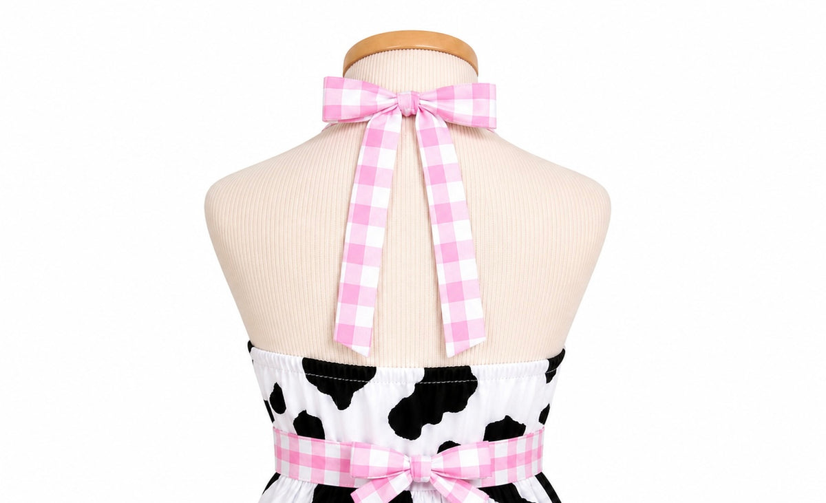 Pink Gingham Cow Print Dress
