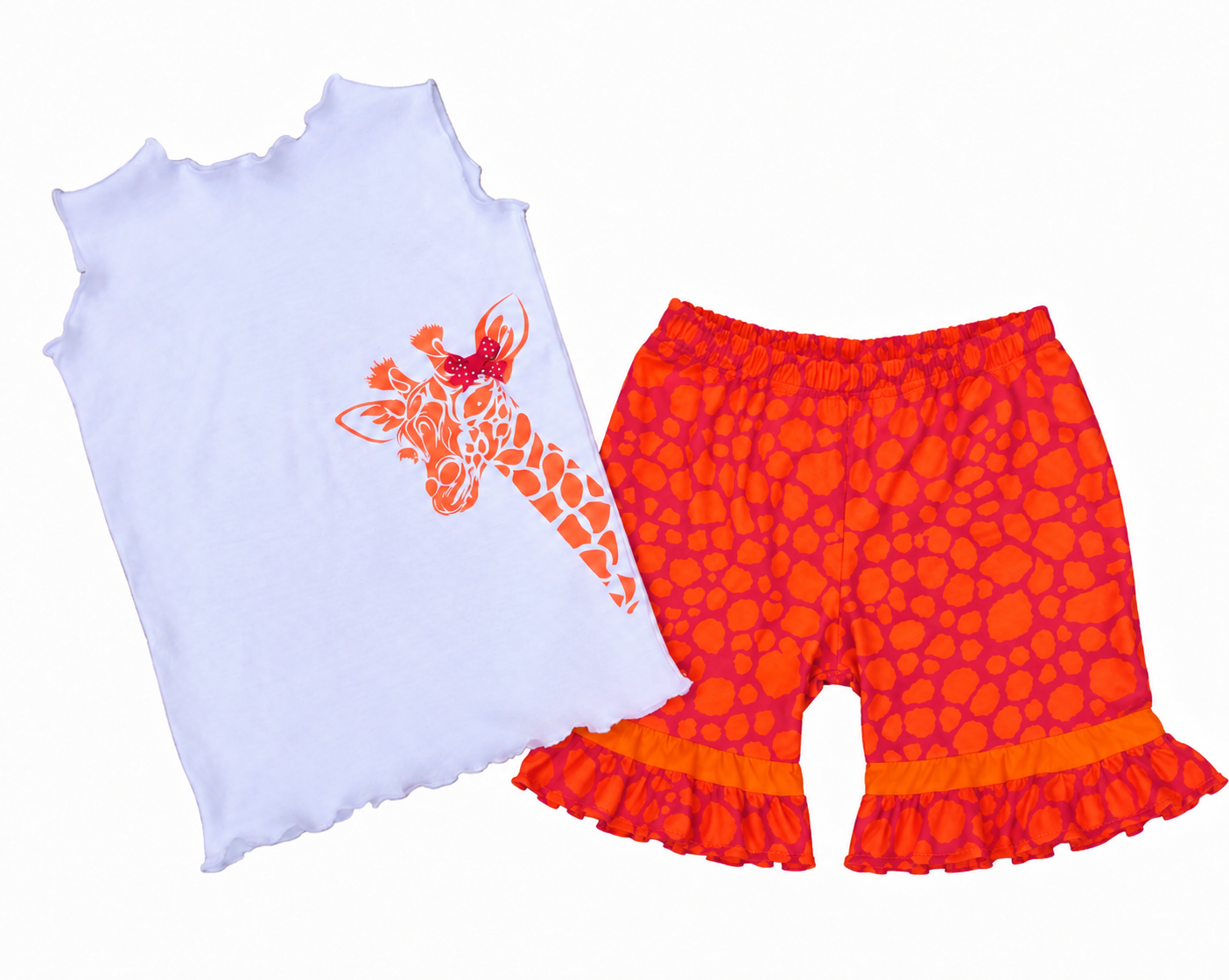 Giraffe Print Ruffled Short Set 
