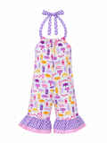 Princess Crown Print Romper Outfit