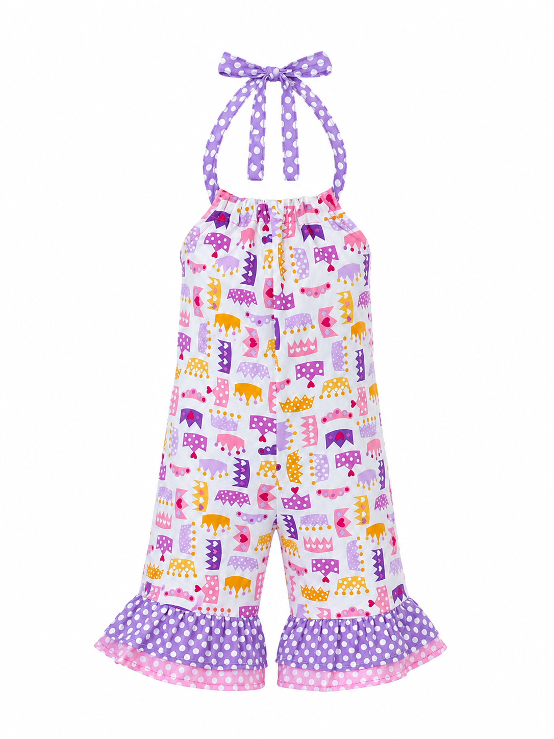 Princess Crown Print Romper Outfit