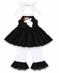 Halloween Ghost Outfit for Girls, Halter Top and Black Ruffle Leggings