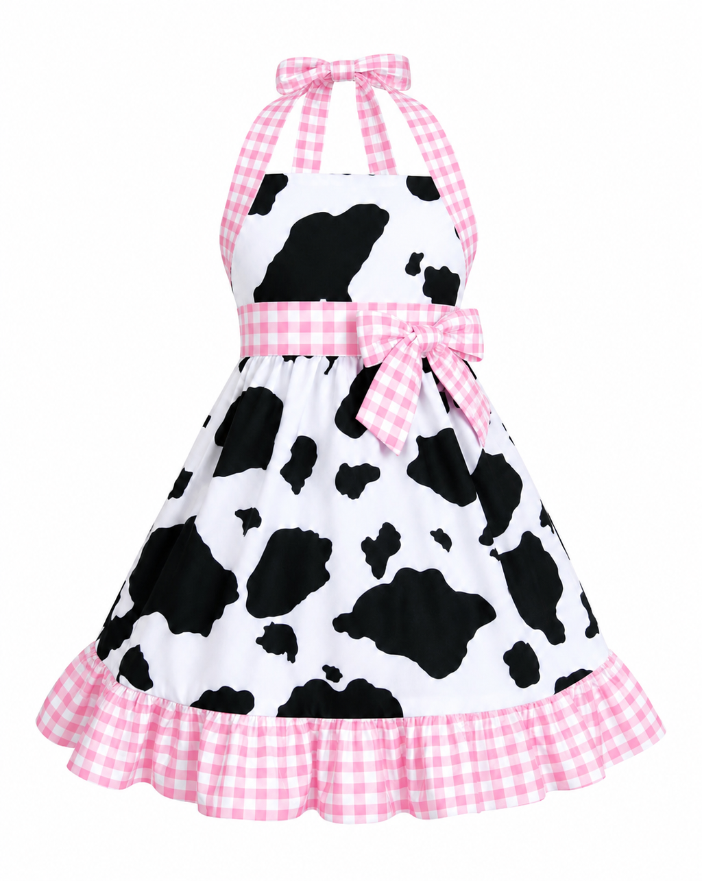 Pink Gingham Cow Print Dress