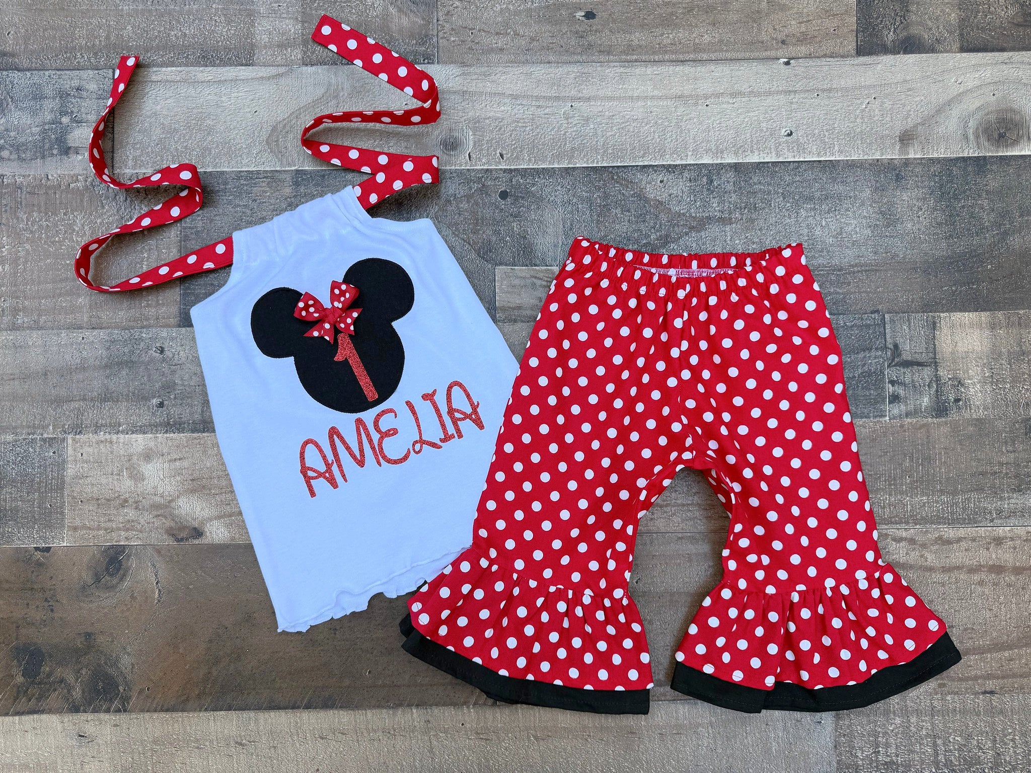 Minnie Mouse Personalized Red White Polka Dot Outfit