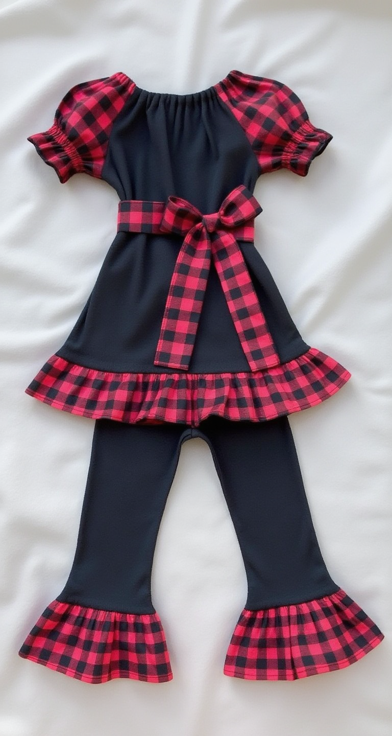 Red Black Checkered Christmas Holiday Girl Outfit Lil Bug Clothing Red Black Checkered Christmas Holiday Girl Outfit Lil Bug Clothing