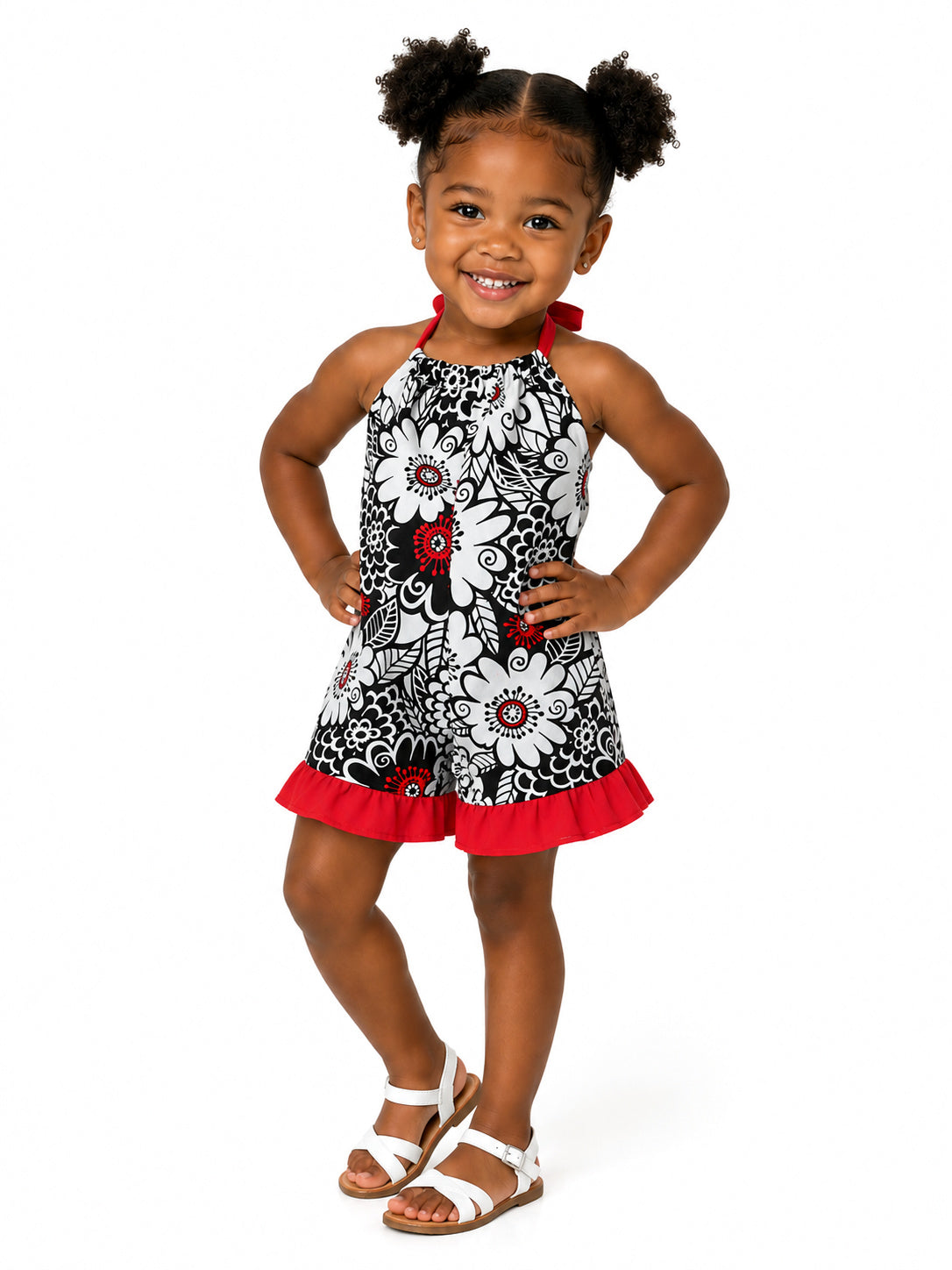 Red & Black Floral Piece Romper Outfit