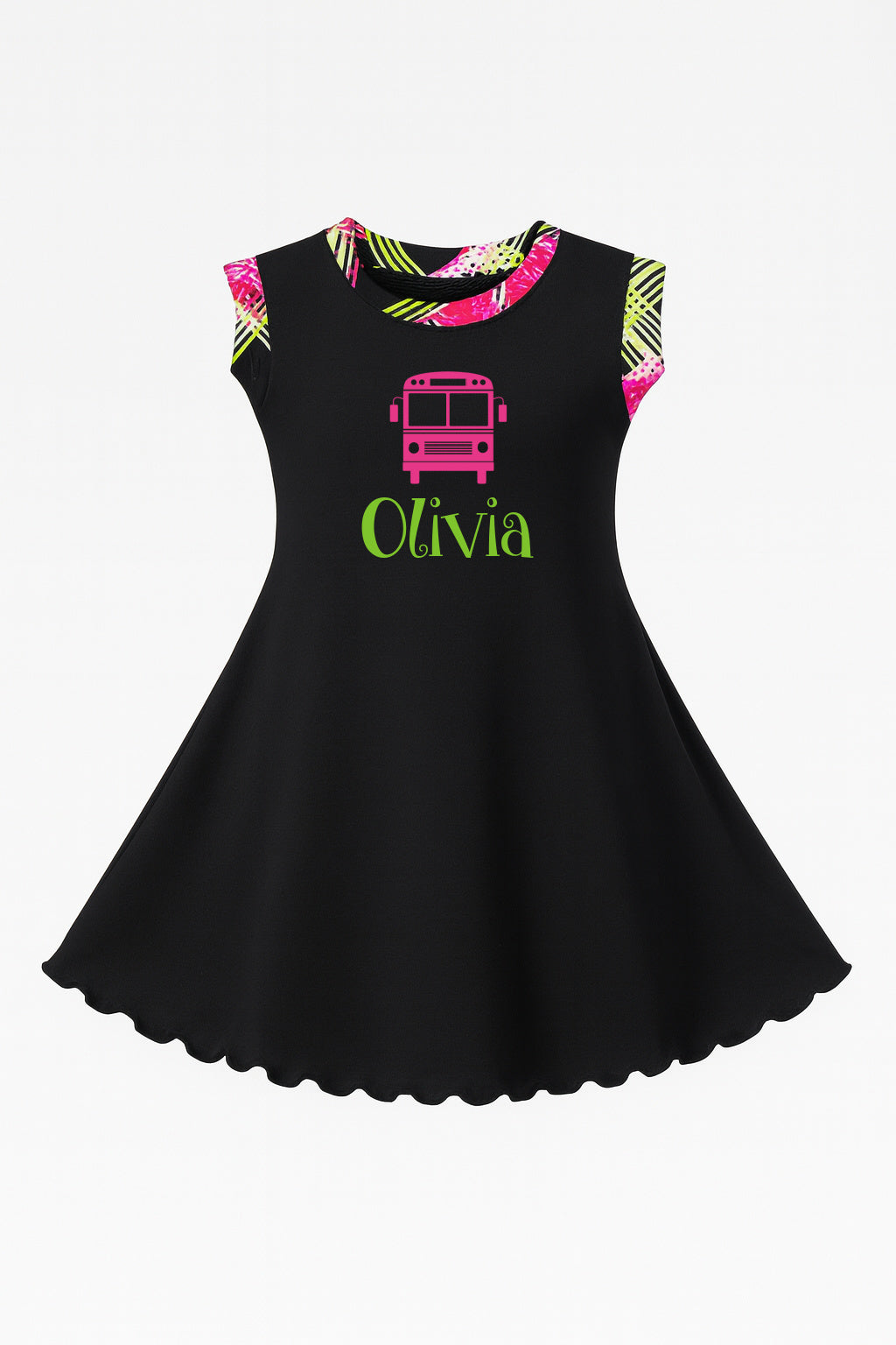 Back To School Lime & Hot Pink Bus Twirl Dress
