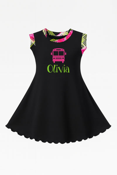 Back To School Lime & Hot Pink Bus Twirl Dress