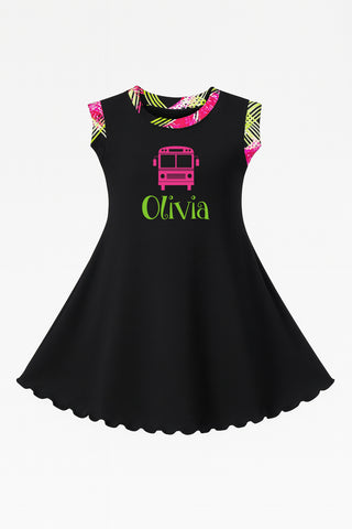 Back To School Lime & Hot Pink Bus Twirl Dress
