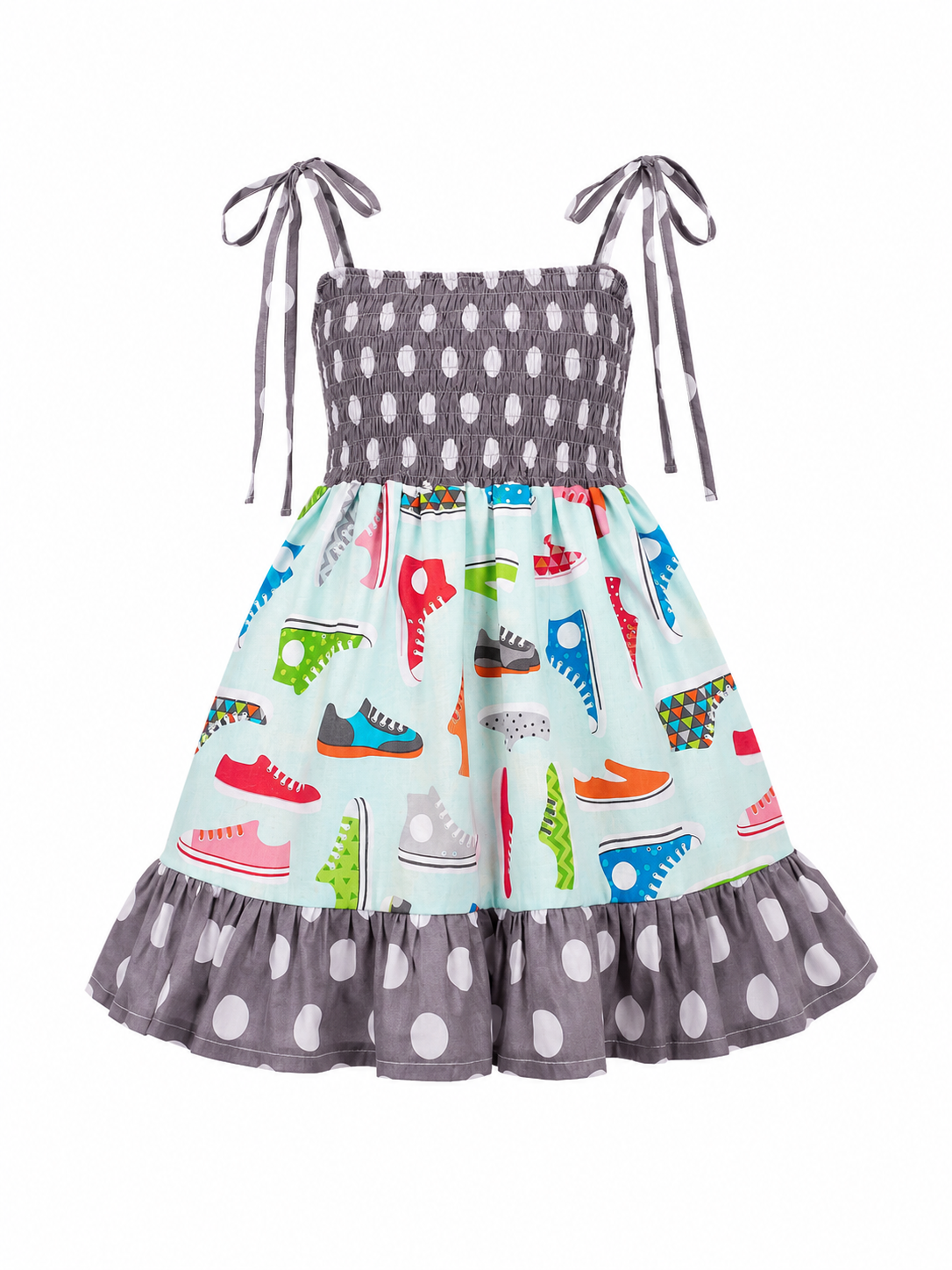 Smocked Summer Tennis Shoe Print Dress
