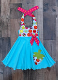 Aqua Strawberry Fruit Print Summer Dress